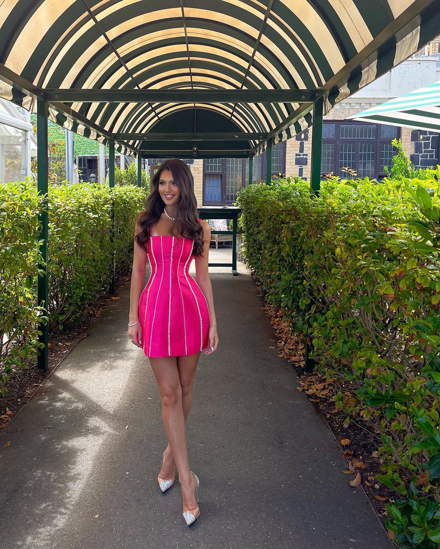 PINK PEARL WORK BUTTERFLY DRESS