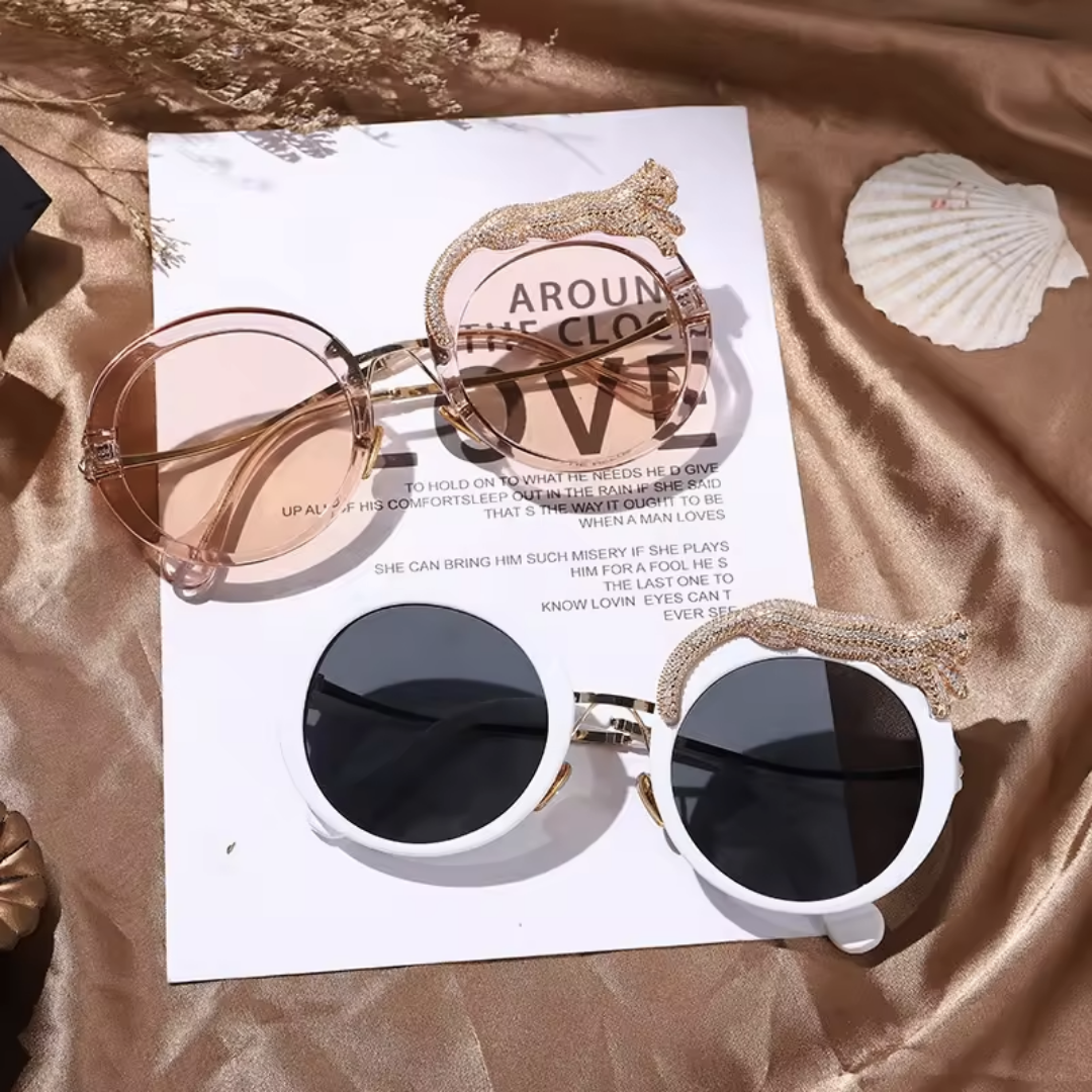 LEOPARD CRYSTAL ROUND GLASSES