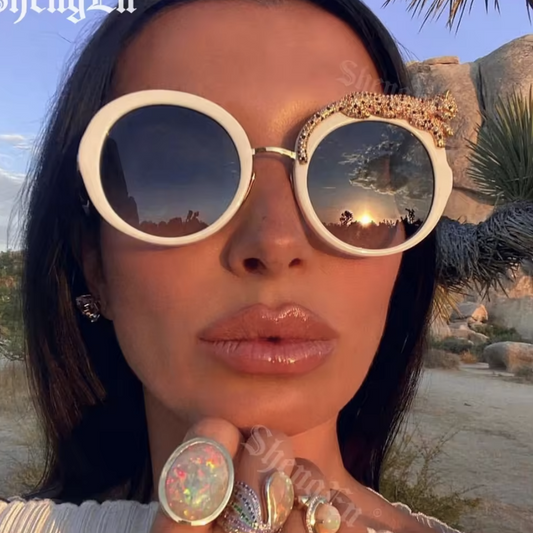 LEOPARD CRYSTAL ROUND GLASSES