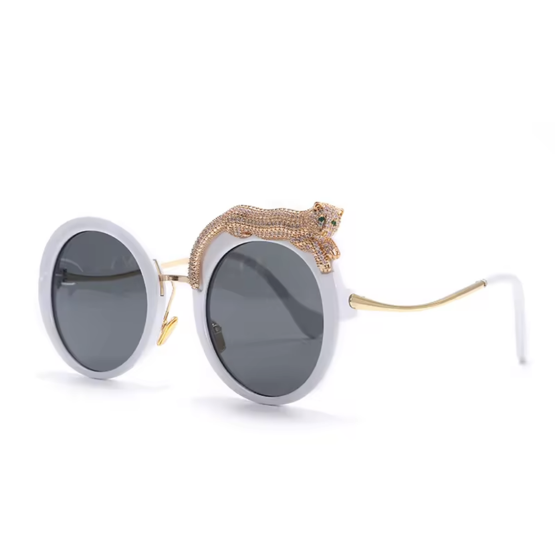 LEOPARD CRYSTAL ROUND GLASSES