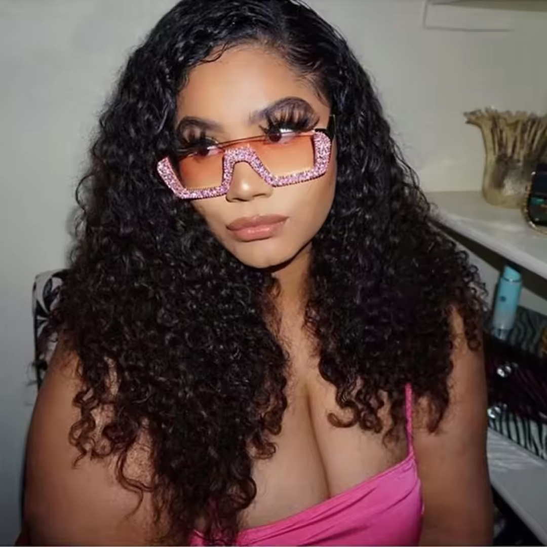 PINK SHIMMER CRYSTAL WORK LUXURY SUNGLASSES
