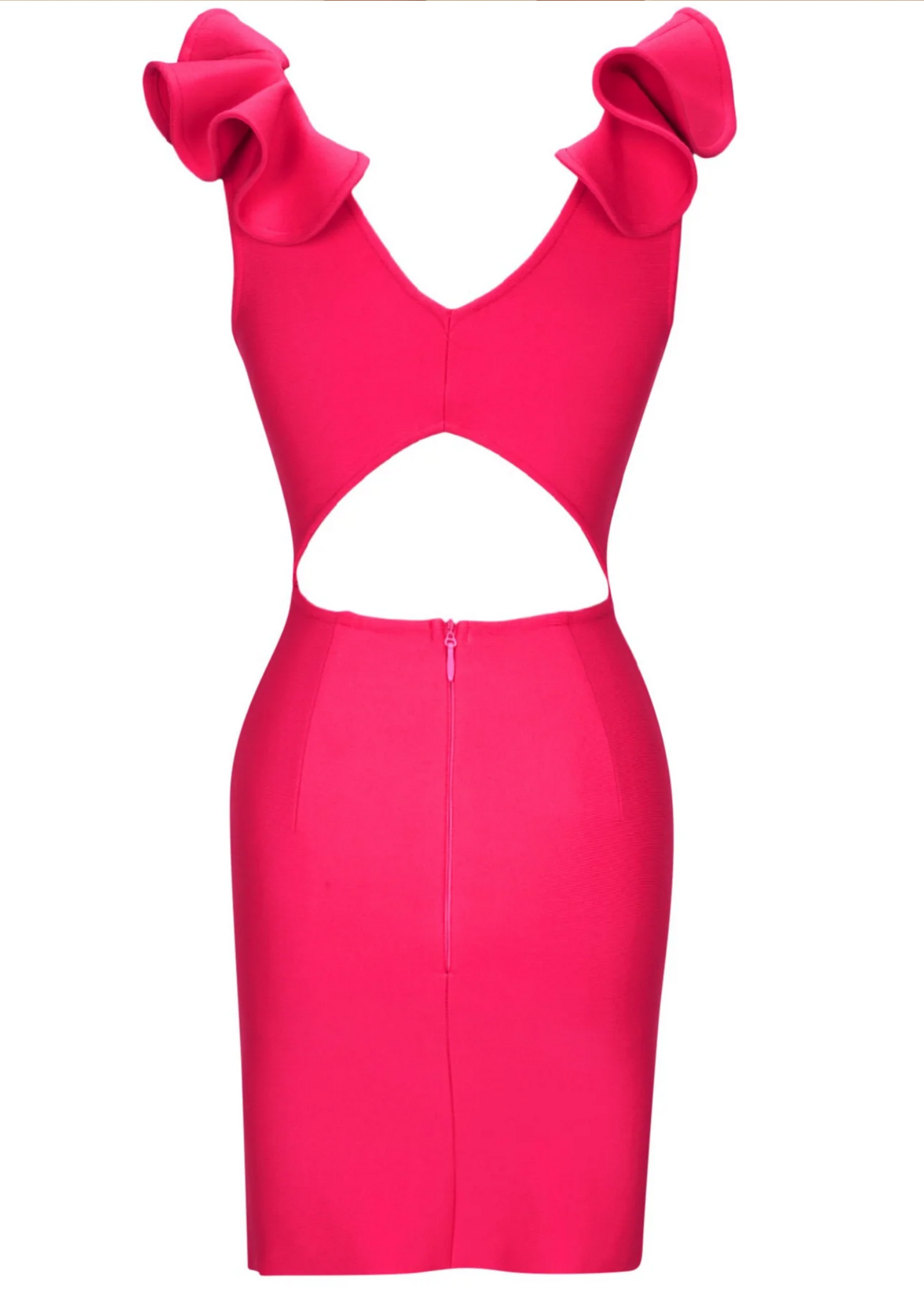 ROSE RUFFLE SHOULDERS CUT OUT MINI DRESS