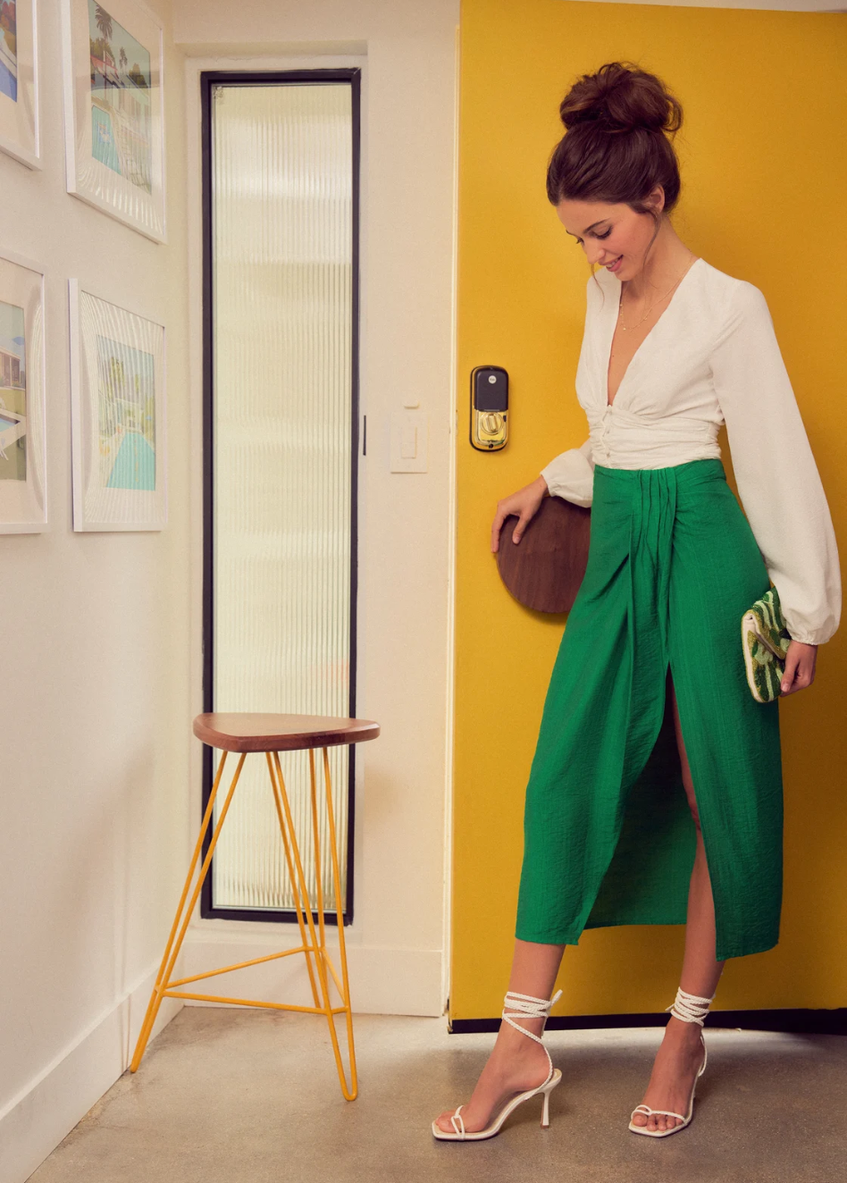 GREEN SLIT MIDI SKIRT