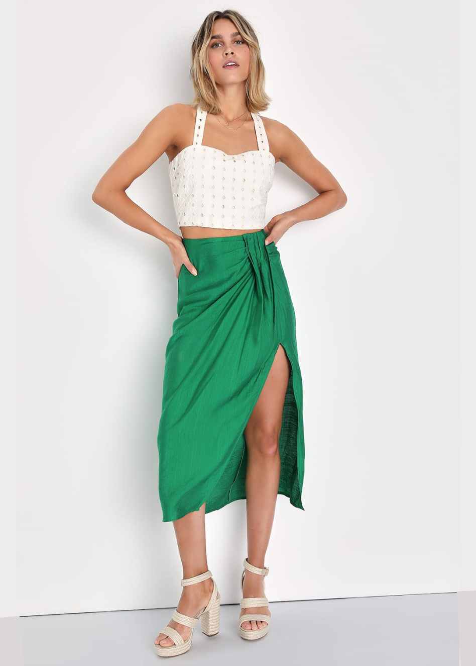 GREEN SLIT MIDI SKIRT