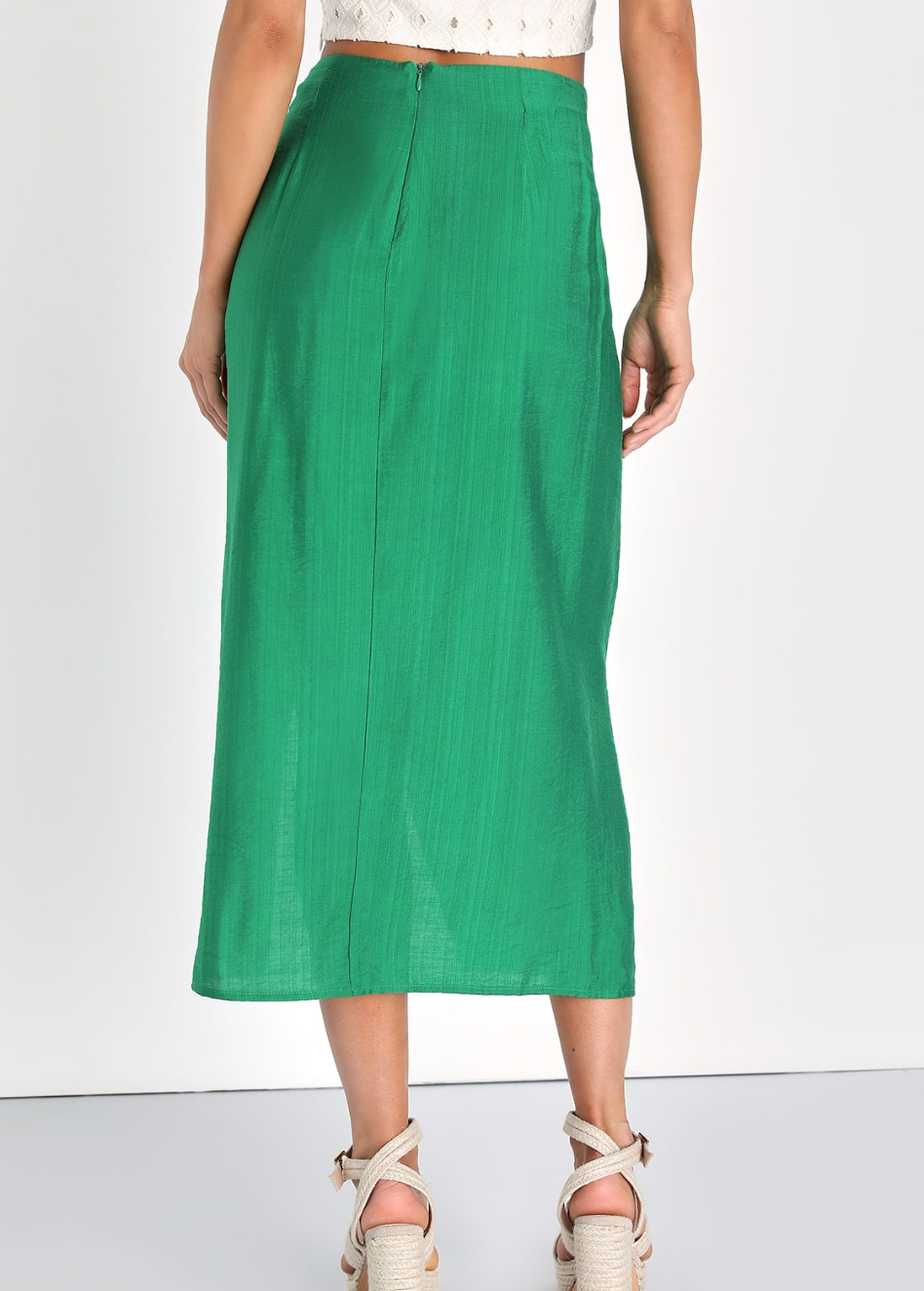 GREEN SLIT MIDI SKIRT