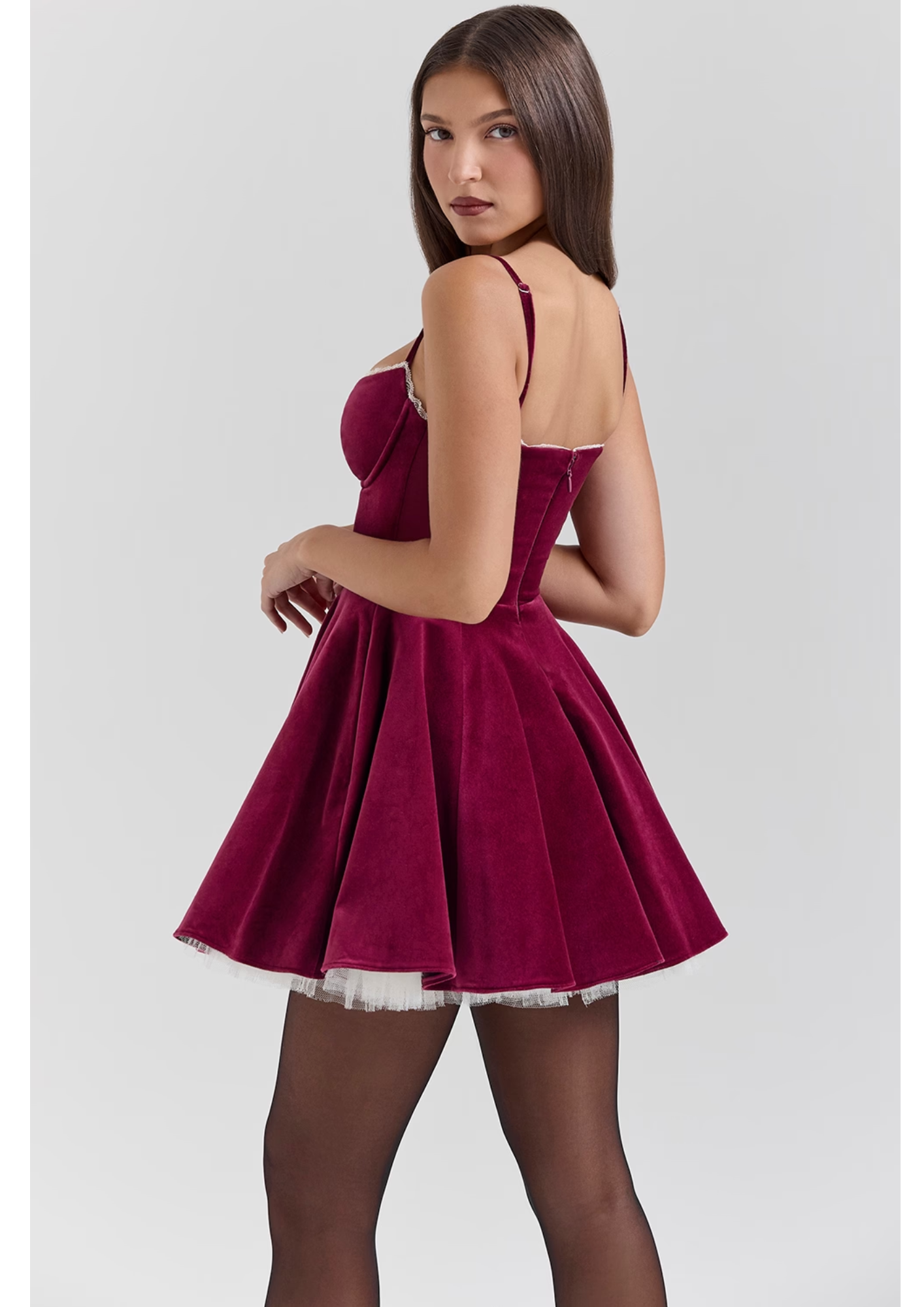 BURGUNDY VELVET MINI DRESS