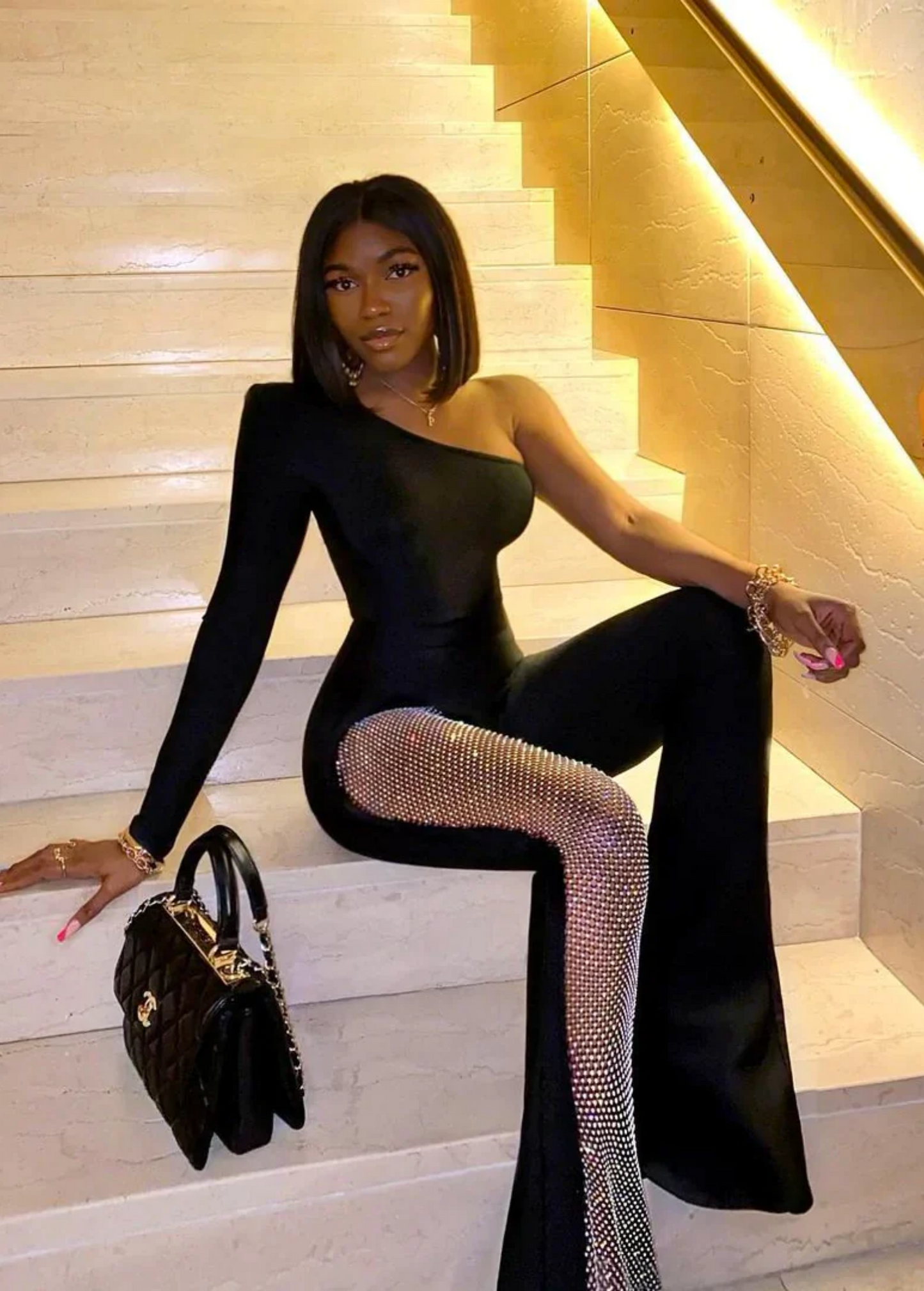 RHINESTONE BANDAGE JUMPSUIT