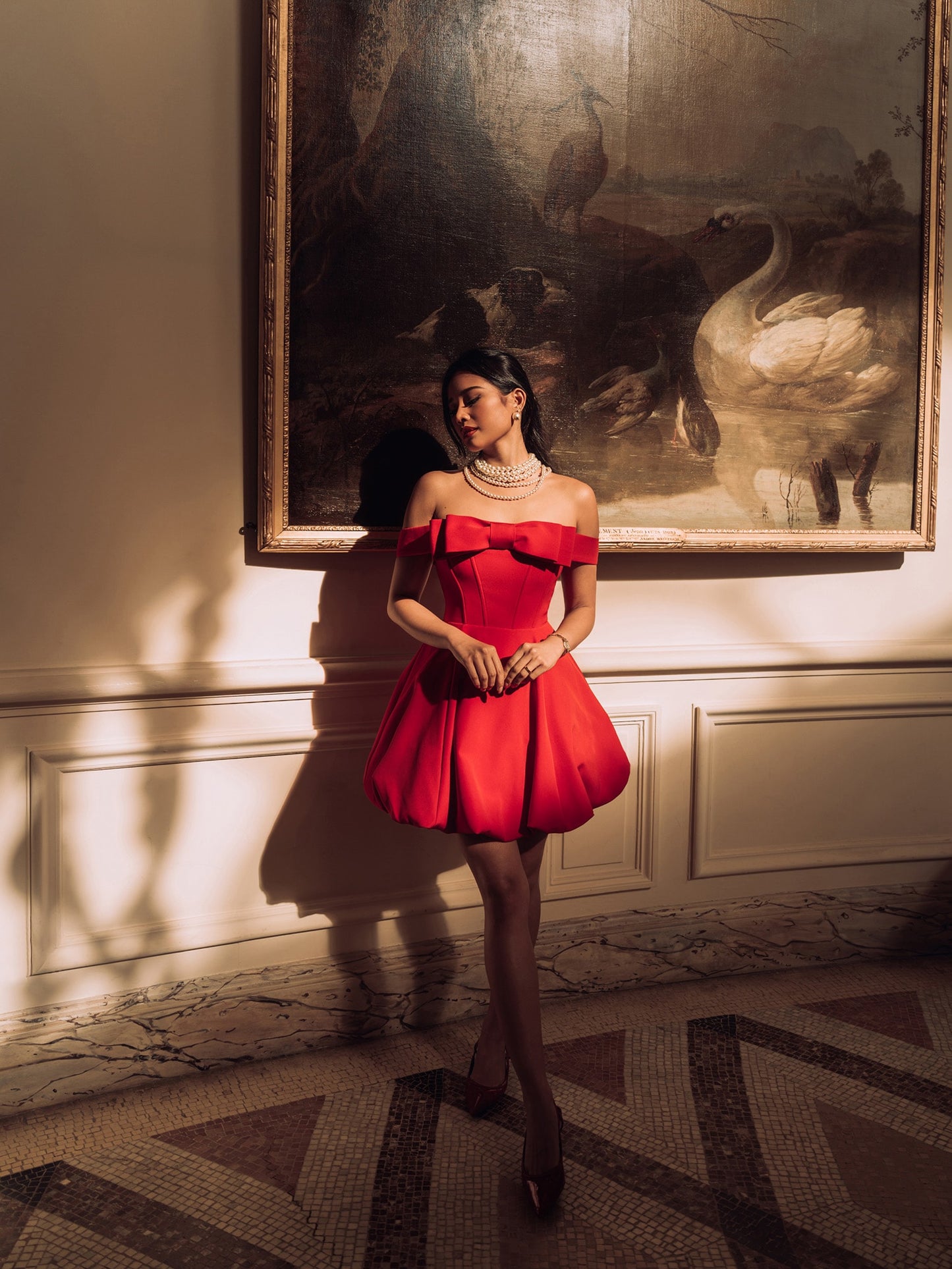 RED MINI BOW DRESS