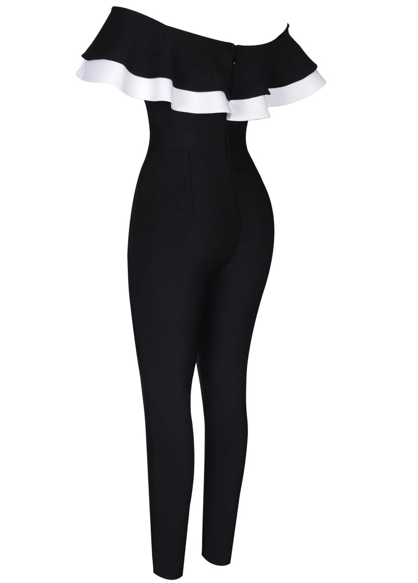 B&W RUFFLE JUMPSUIT