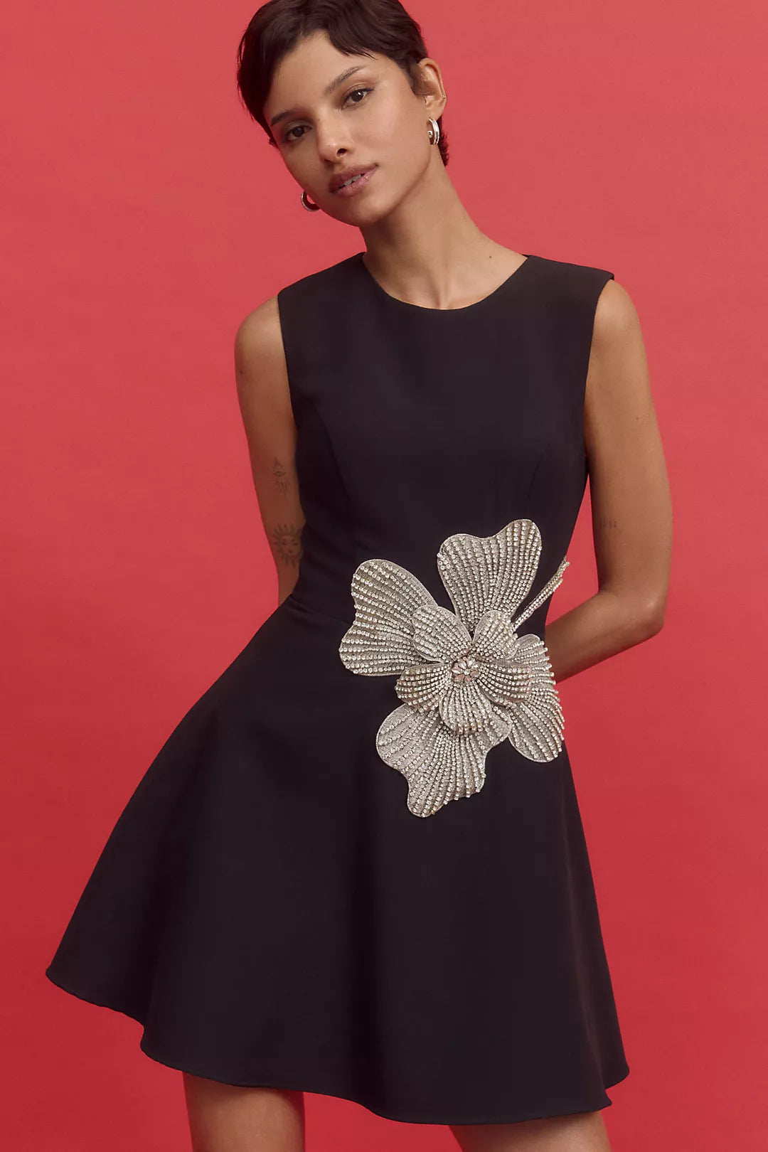 ROUND NECK CRYSTAL DETAIL DRESS