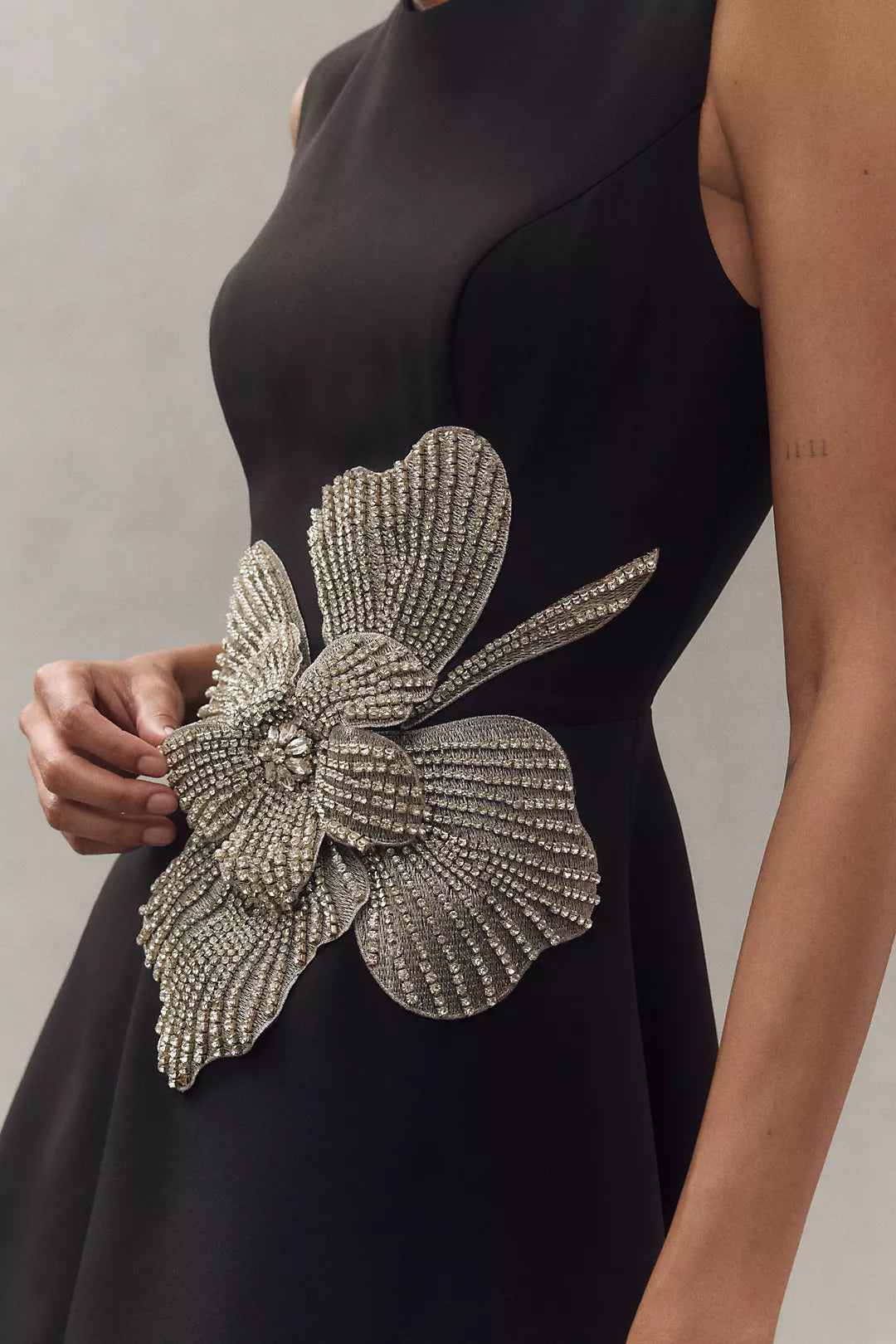 ROUND NECK CRYSTAL DETAIL DRESS