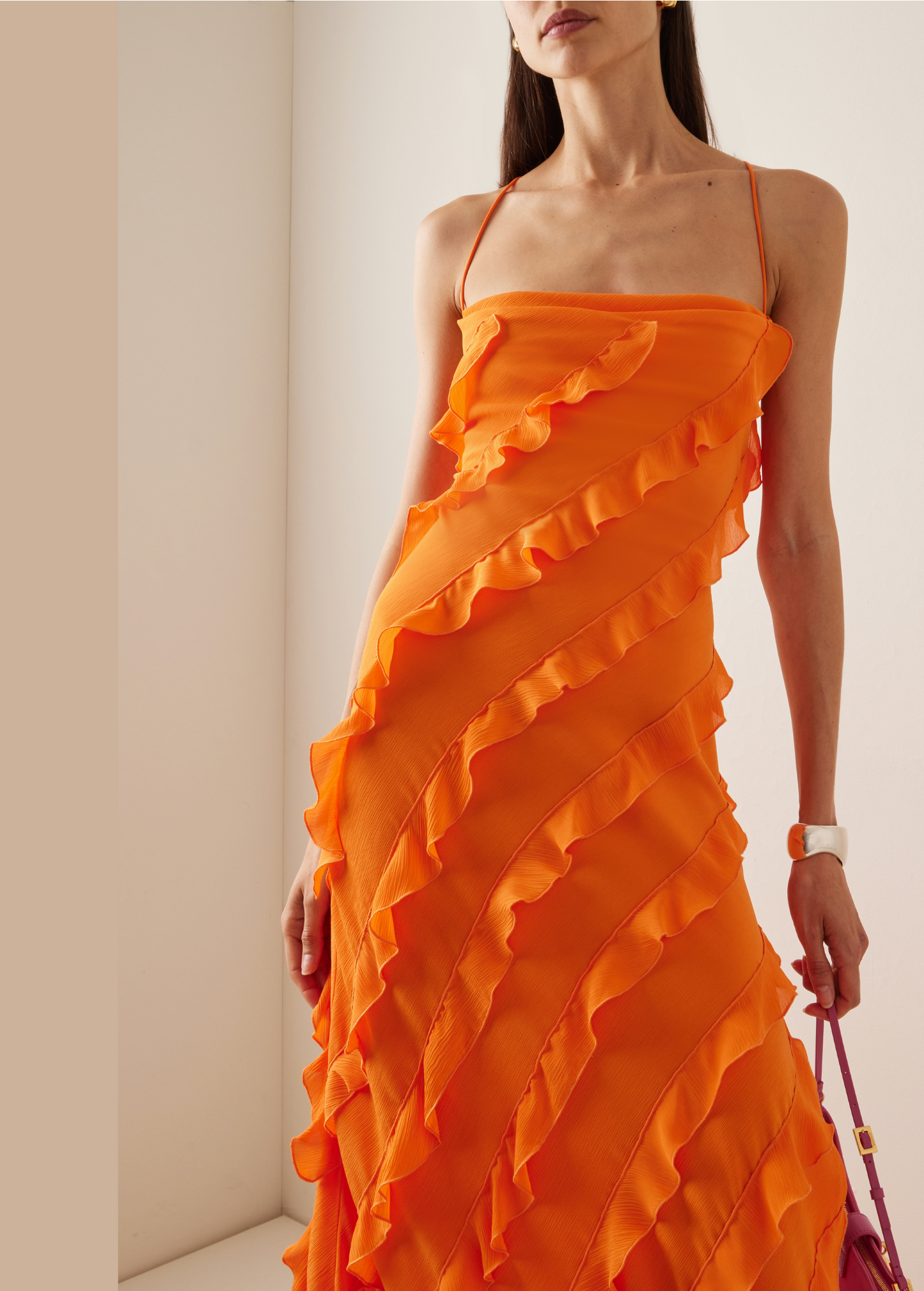 ORANGE RUFFLE VACATION DRESS