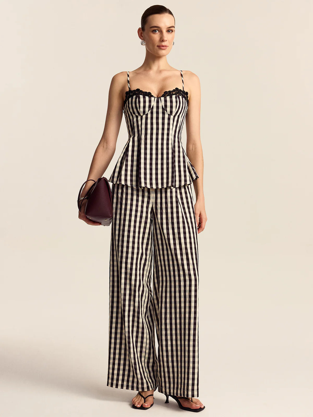 GINGHAM WIDE LEG PEPLUM CO-ORD