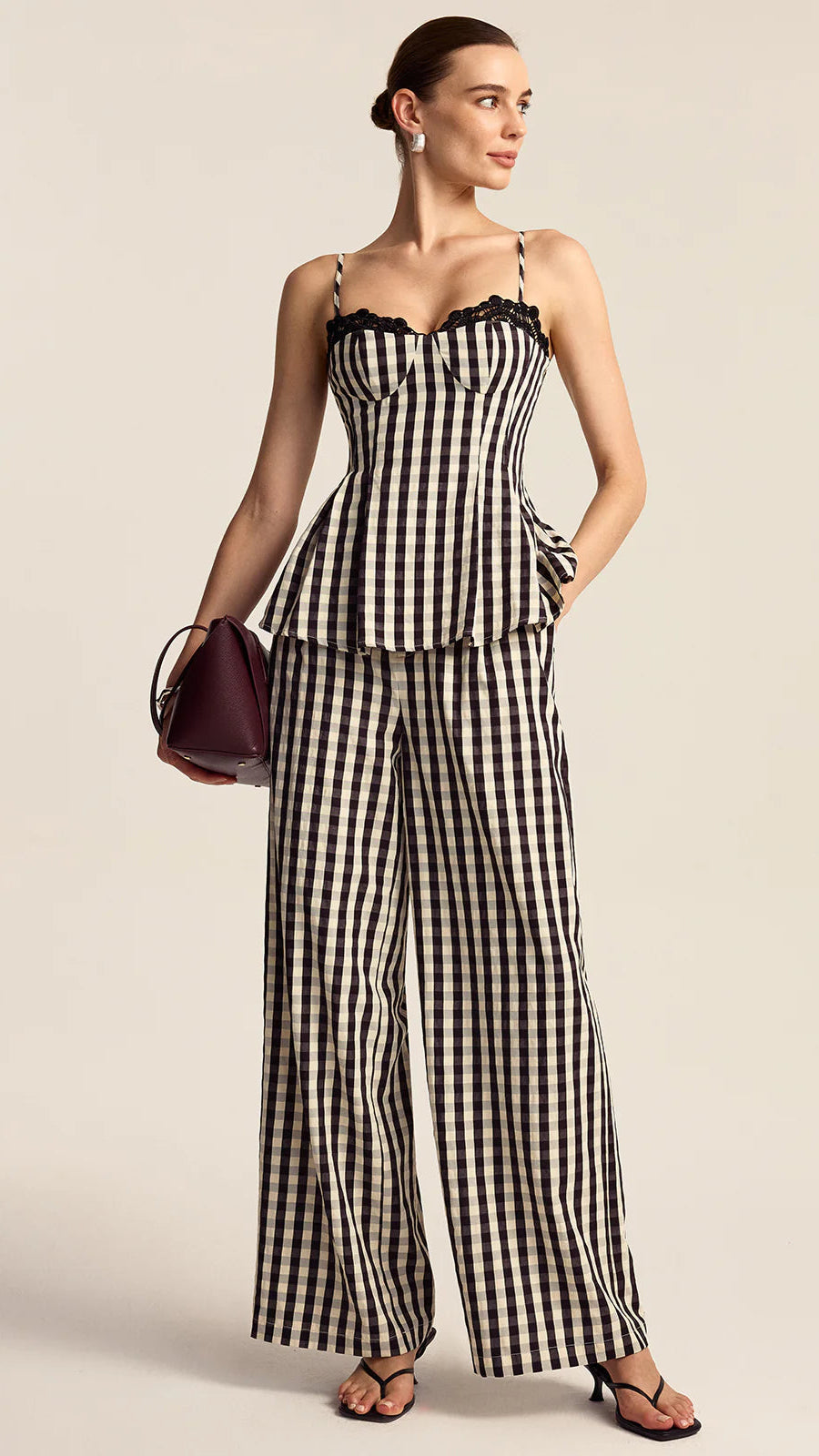 GINGHAM WIDE LEG PEPLUM CO-ORD
