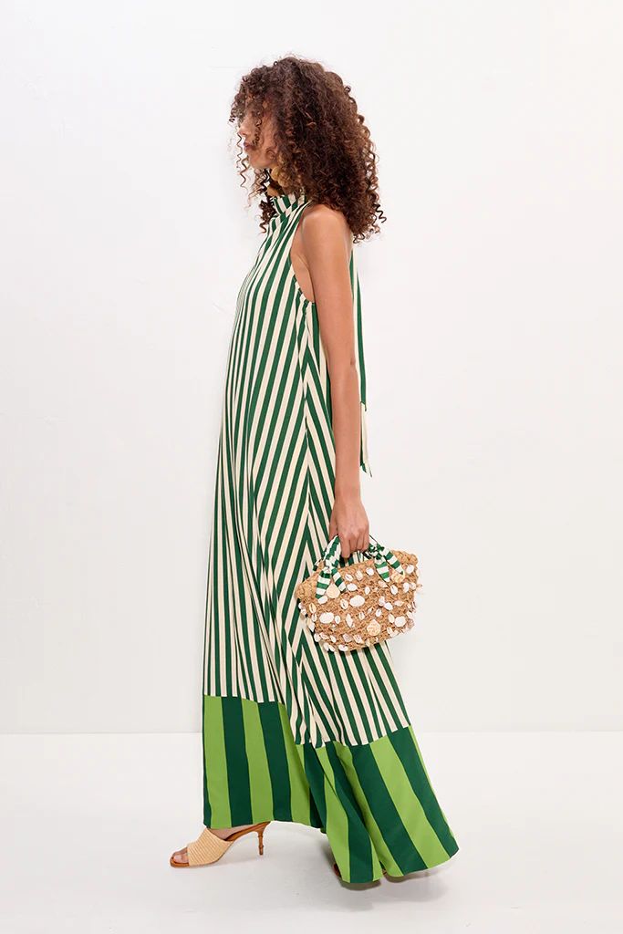 EMERALD COAST STRIPE HALTER MAXI DRESS