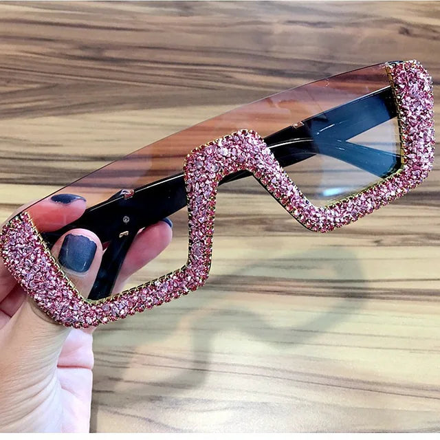 PINK SHIMMER CRYSTAL WORK LUXURY SUNGLASSES