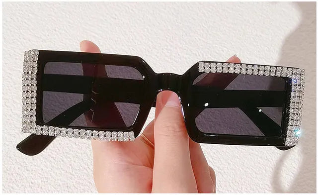 DIAMOND INLAID RECTANGULAR SUNGLASSES