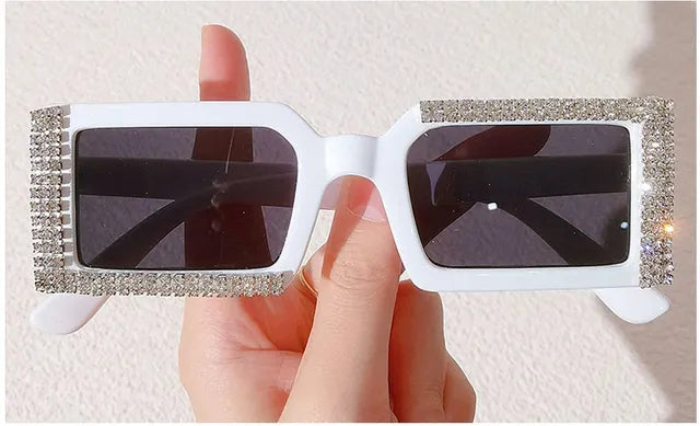 DIAMOND INLAID RECTANGULAR SUNGLASSES