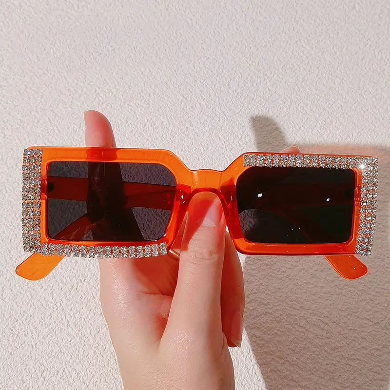 DIAMOND INLAID RECTANGULAR SUNGLASSES