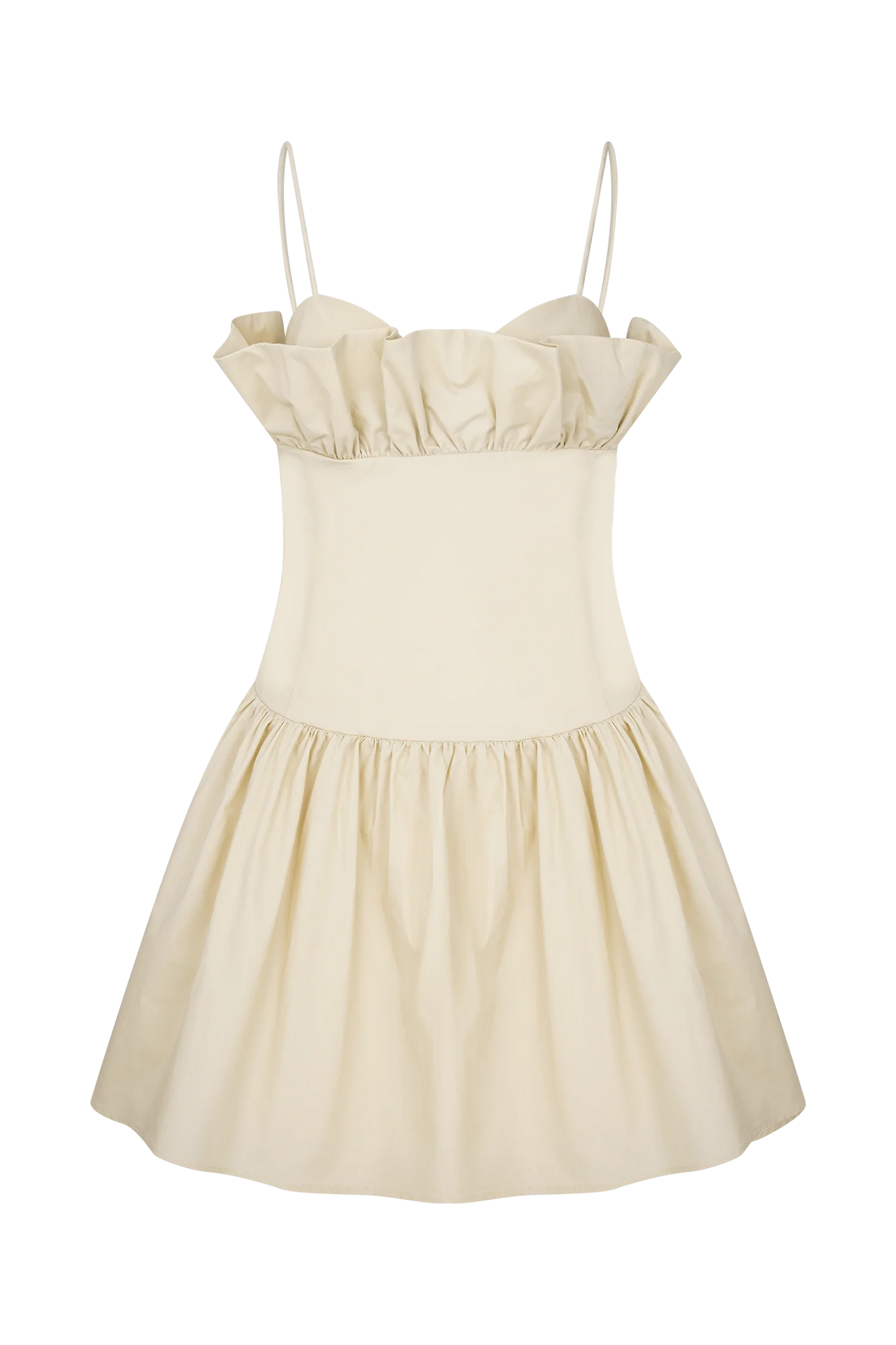 CREAM FRILL COTTON MINI DRESS
