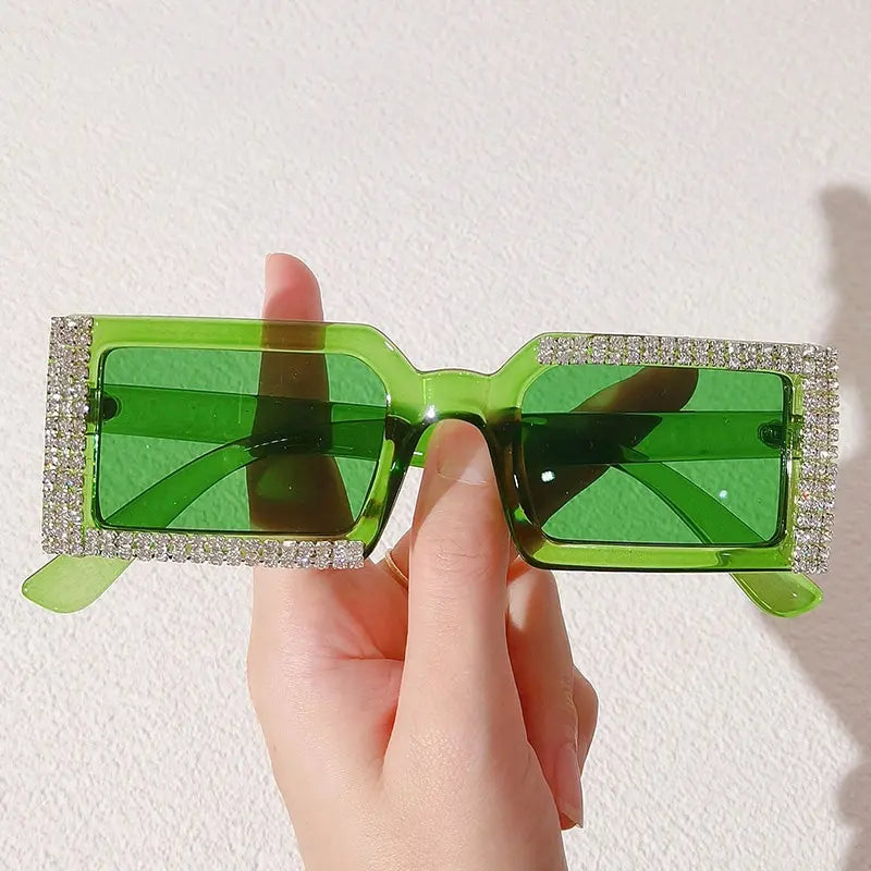 DIAMOND INLAID RECTANGULAR SUNGLASSES