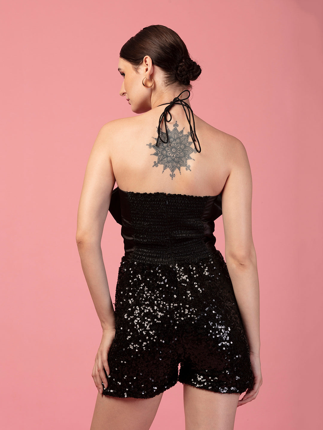 BLACK SEQUIN BOW ROMPER