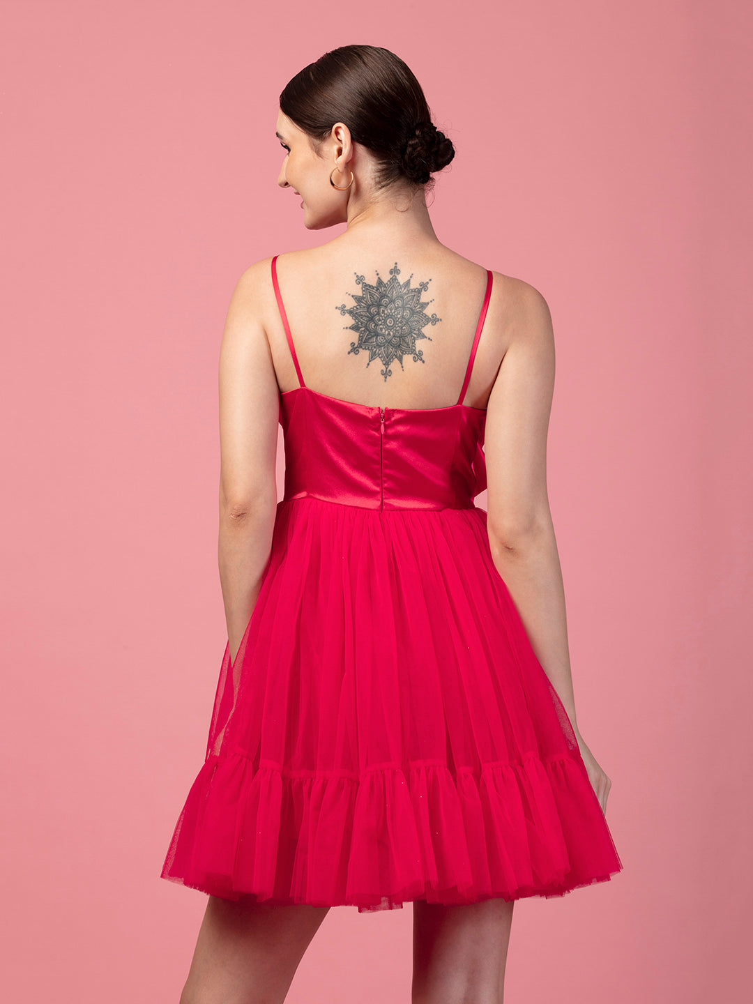 BOW DETAIL TULLE FRILL DRESS