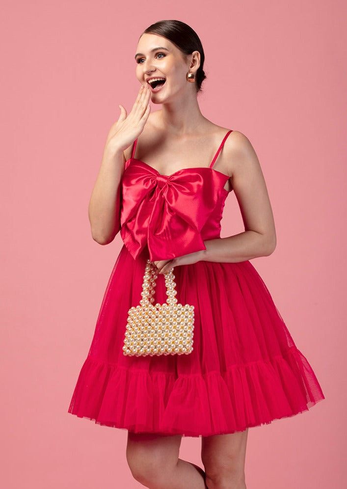 BOW DETAIL TULLE FRILL DRESS