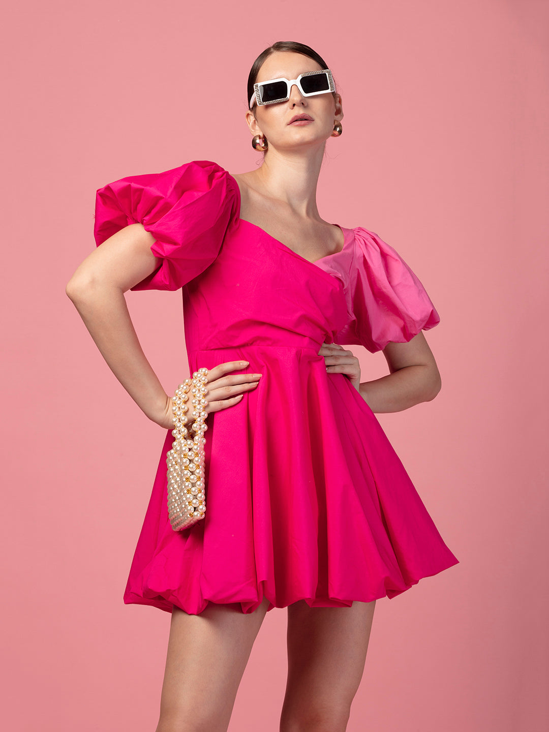 TWO TONE COTTON FUCHSIA DRESS