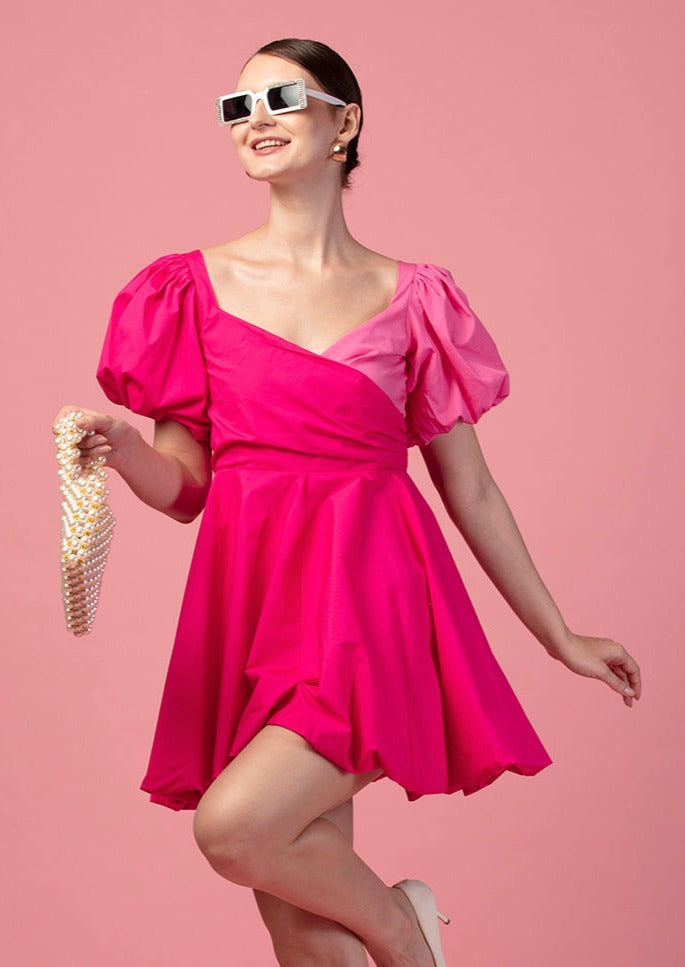 TWO TONE COTTON FUCHSIA DRESS