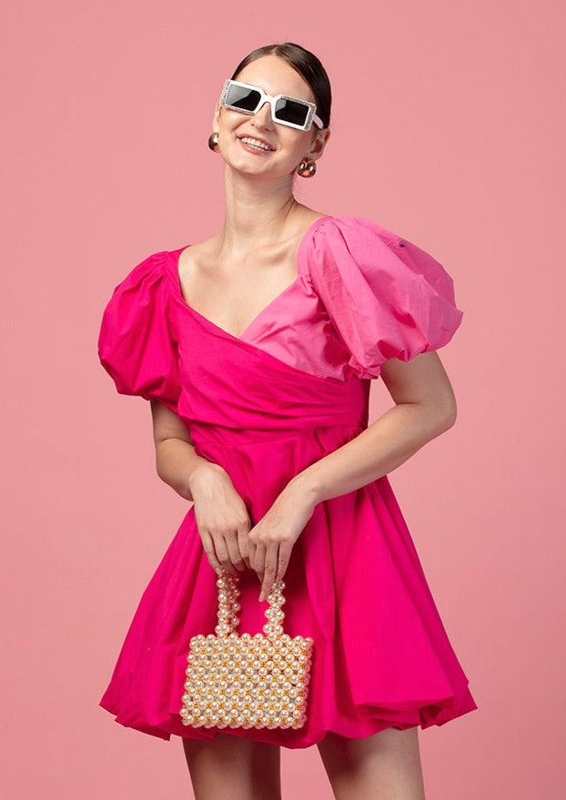 TWO TONE COTTON FUCHSIA DRESS