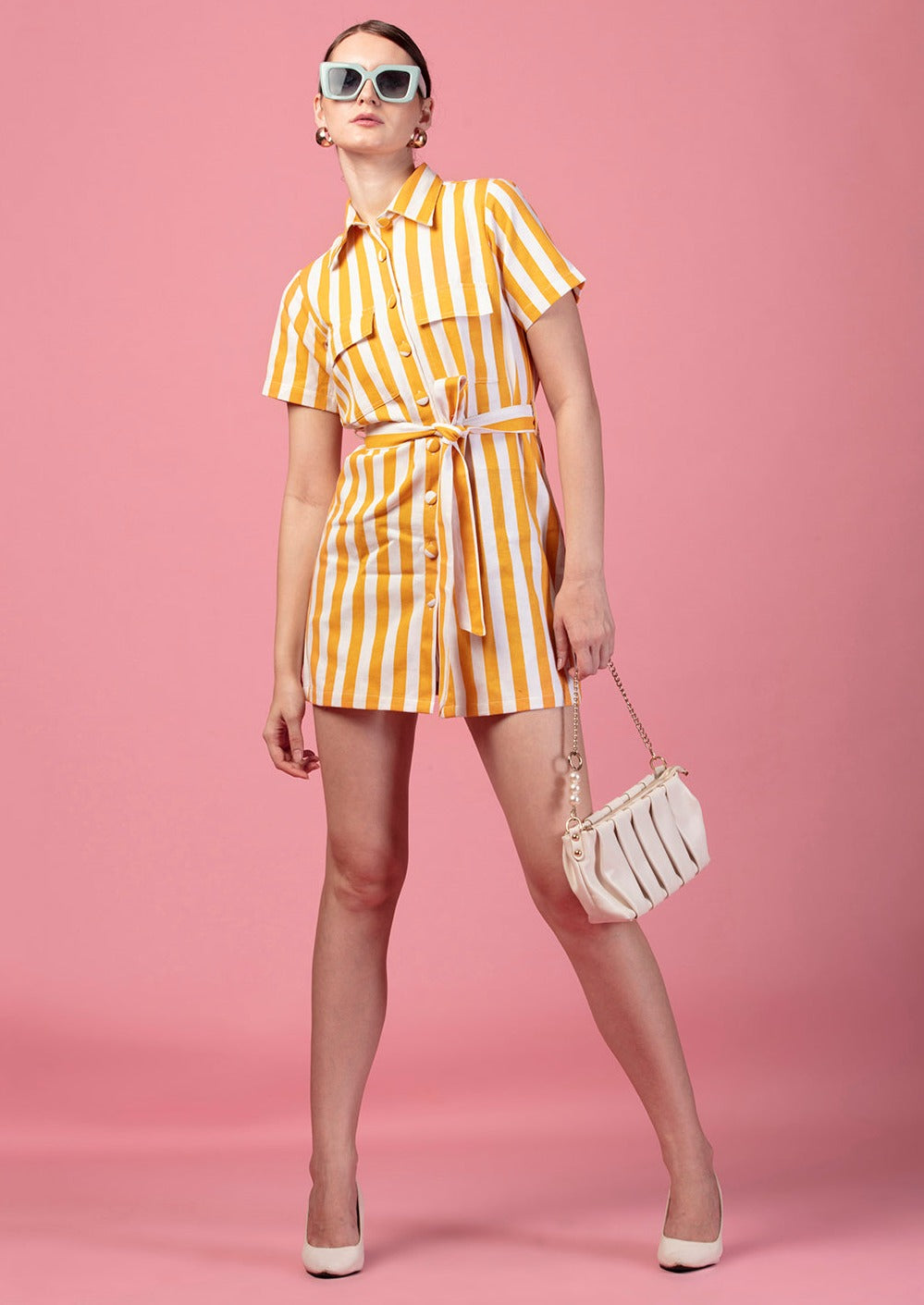 STRIPED TIE KNOT SHIRT DRESS