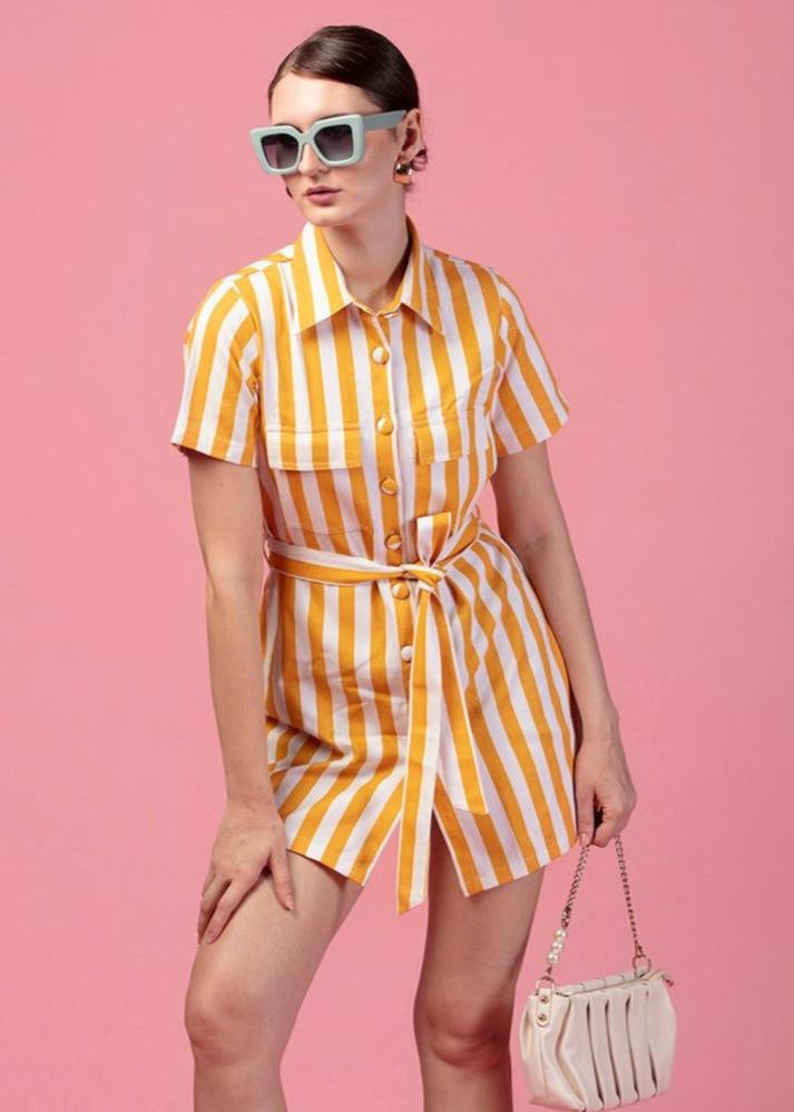 STRIPED TIE KNOT SHIRT DRESS