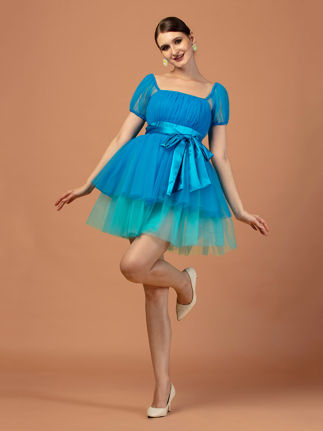 BLUE MONOCHROME TULLE DRESS