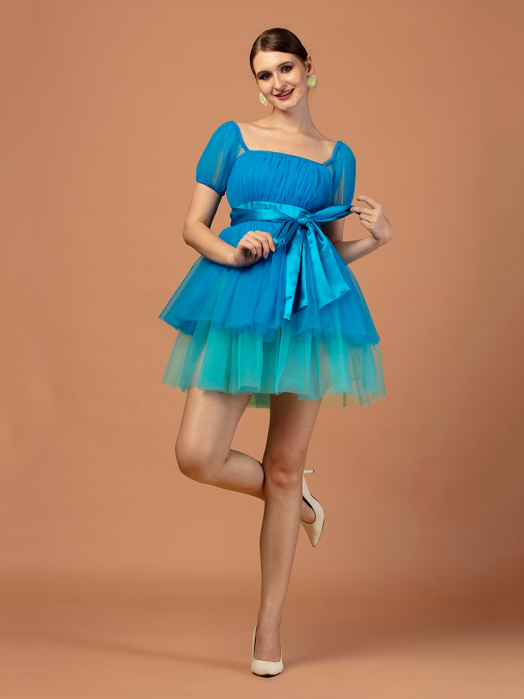 BLUE MONOCHROME TULLE DRESS