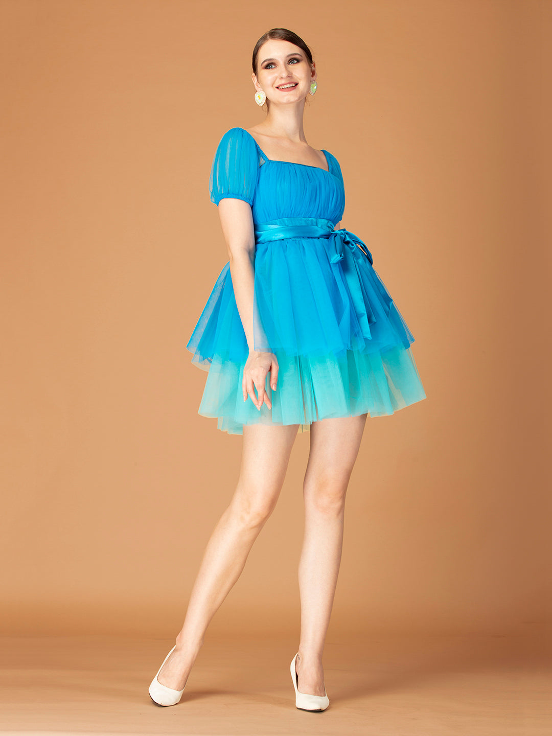 BLUE MONOCHROME TULLE DRESS