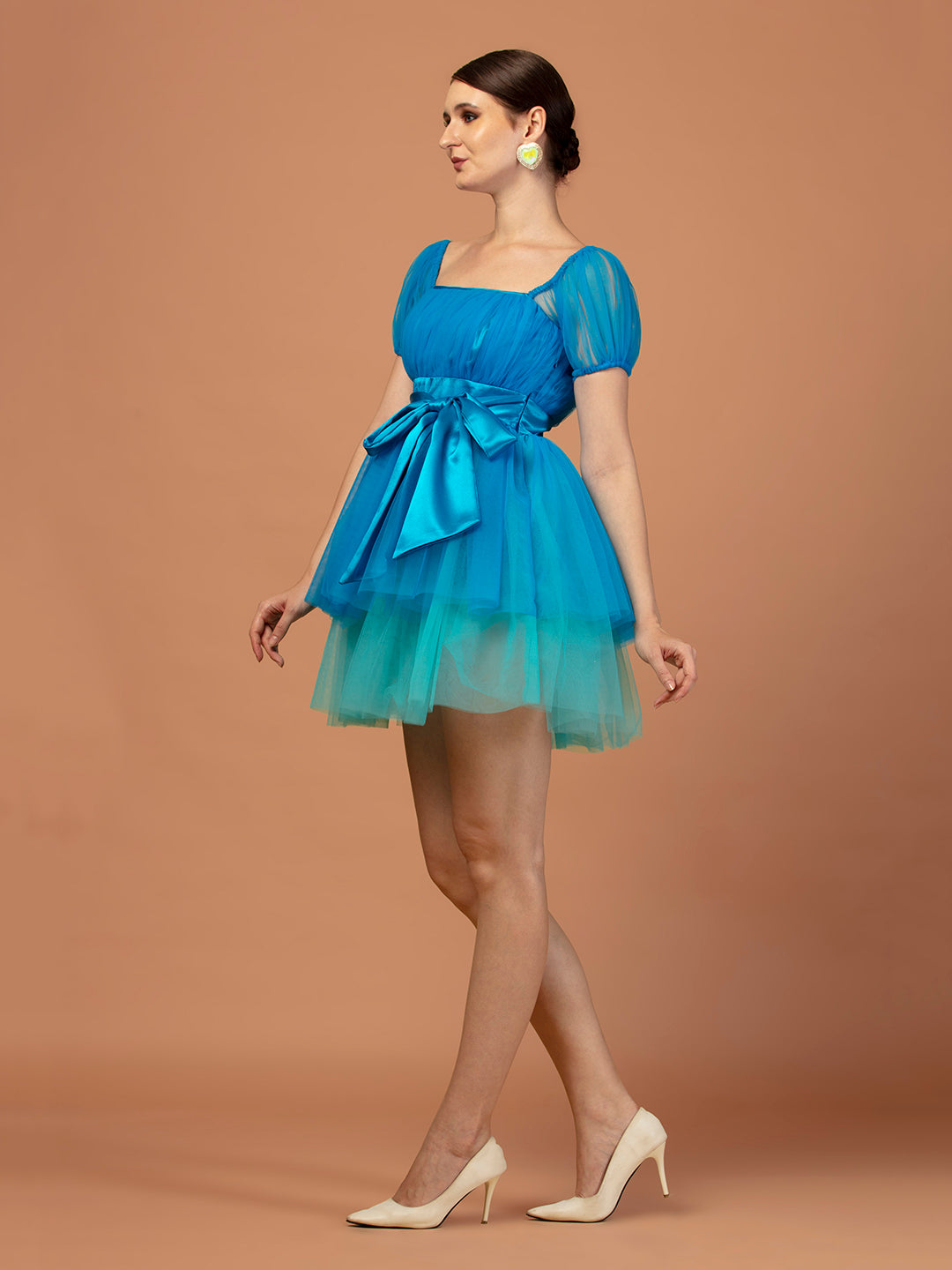 BLUE MONOCHROME TULLE DRESS