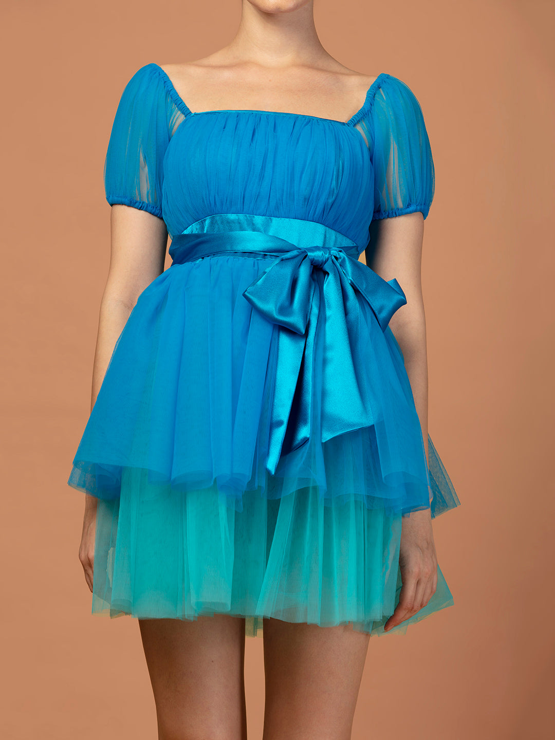 BLUE MONOCHROME TULLE DRESS