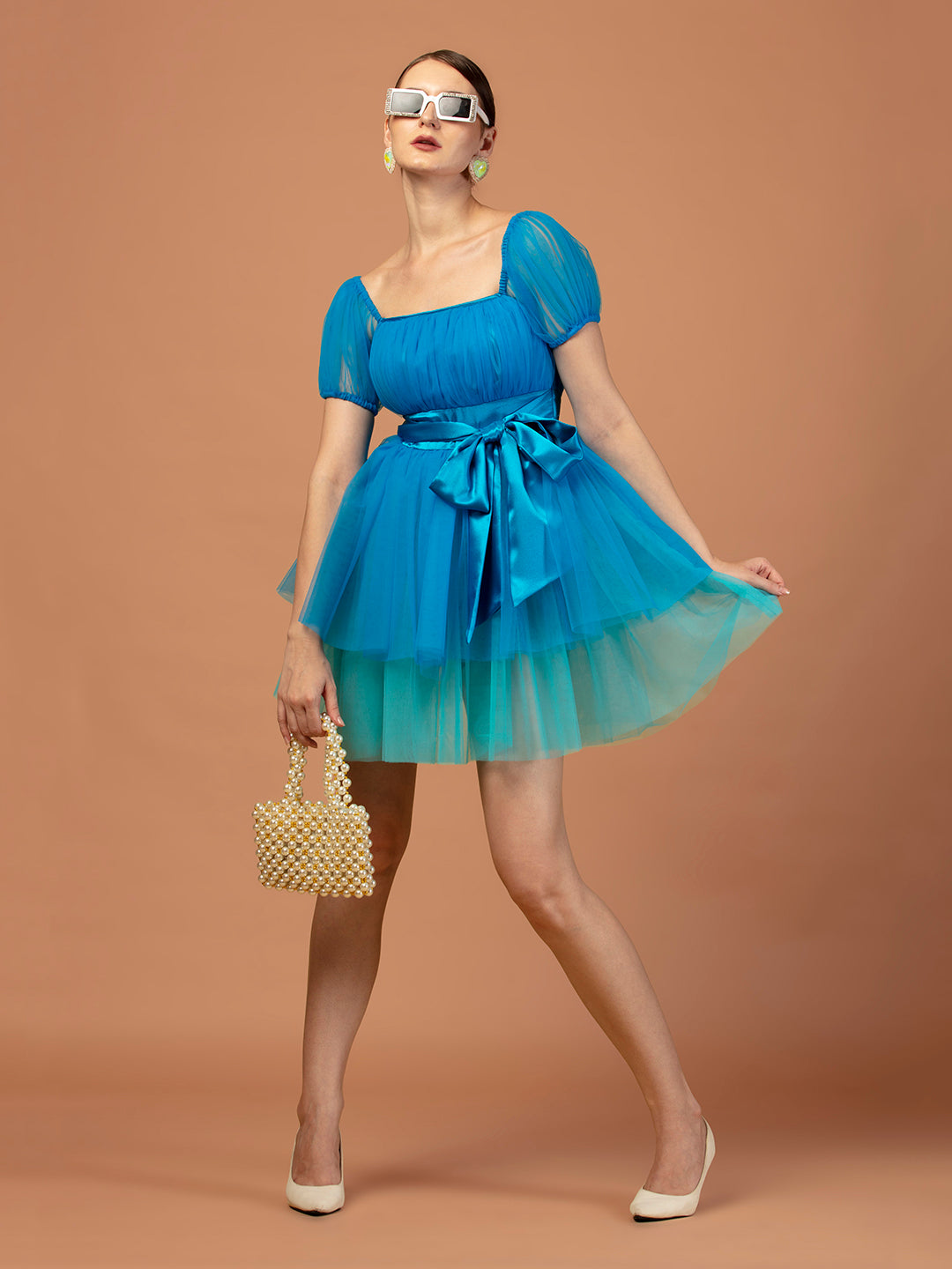 BLUE MONOCHROME TULLE DRESS