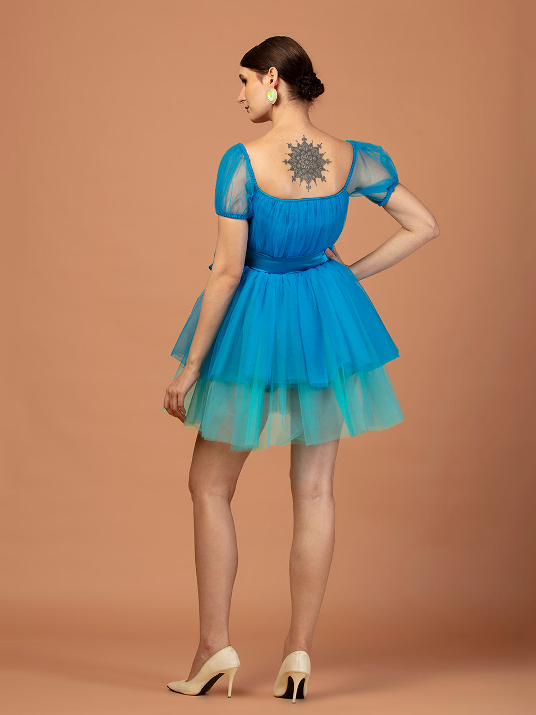 BLUE MONOCHROME TULLE DRESS