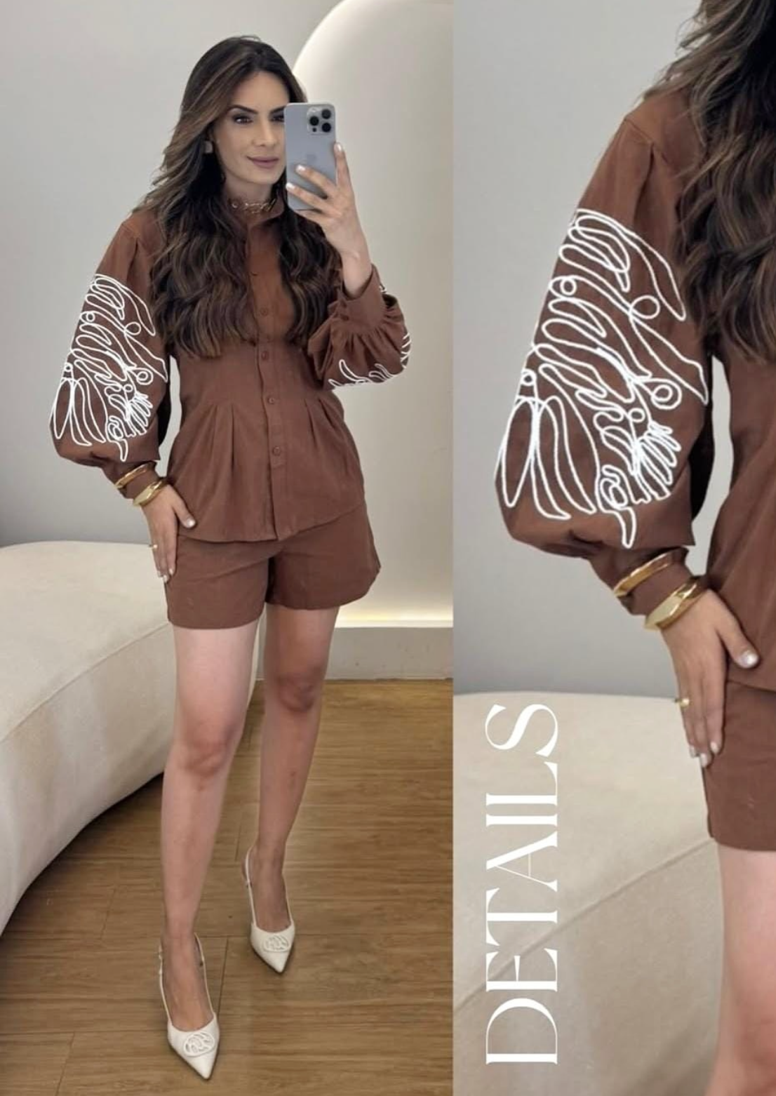 BROWN EMBROIDERED SLEEVE C0-ORD