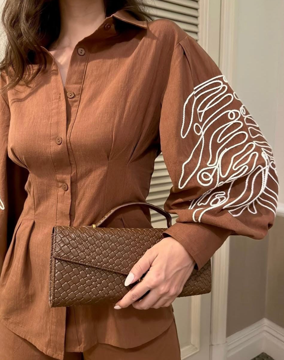 BROWN EMBROIDERED SLEEVE C0-ORD