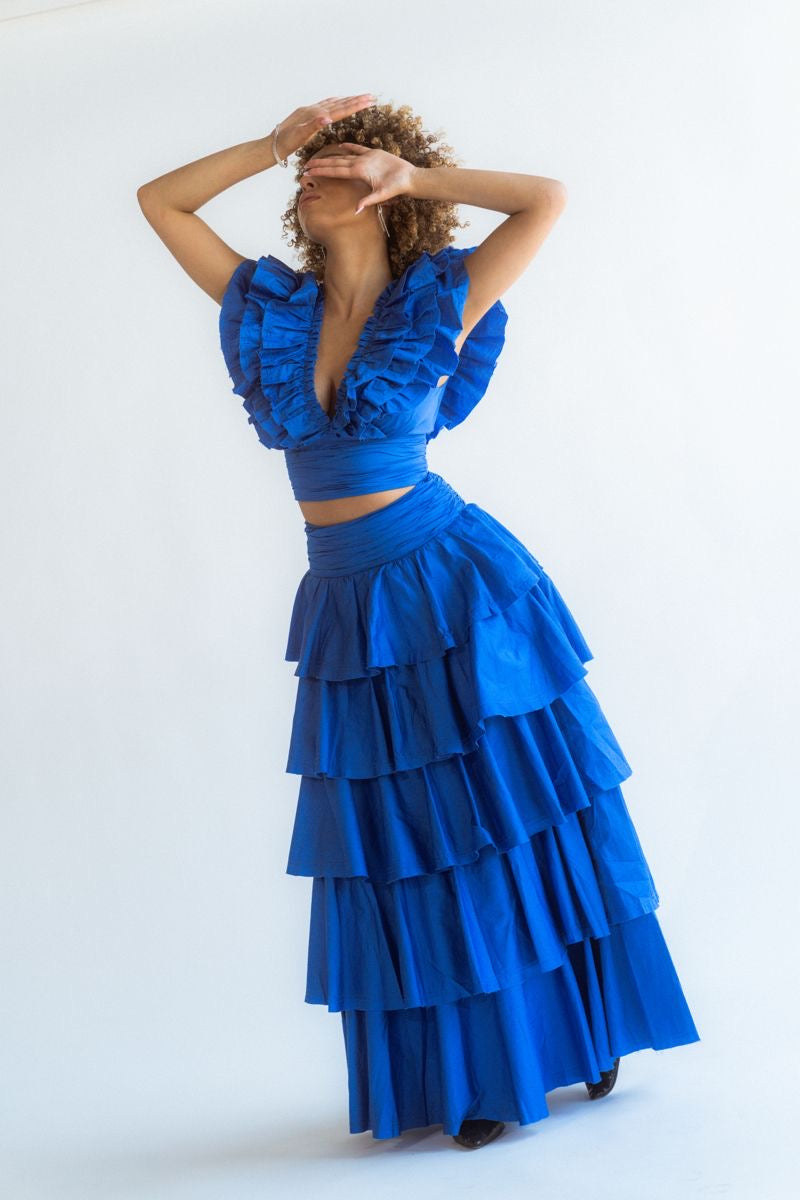 BLUE COTTON RUCHED CO-ORD