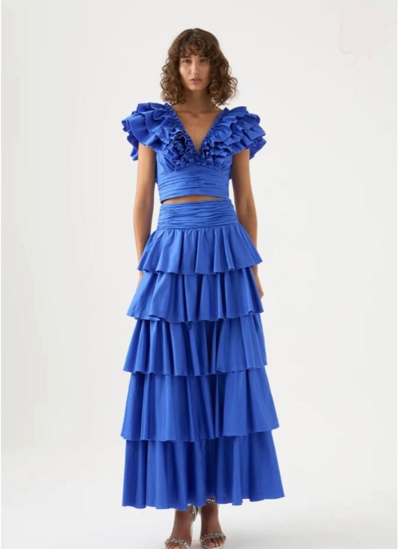 BLUE COTTON RUCHED CO-ORD