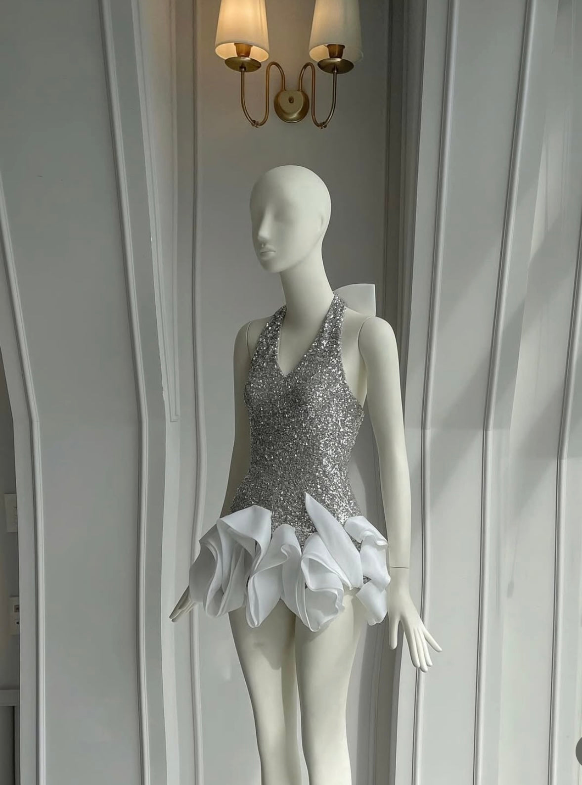 SEQUIN HALTER NECK WAVES DRESS