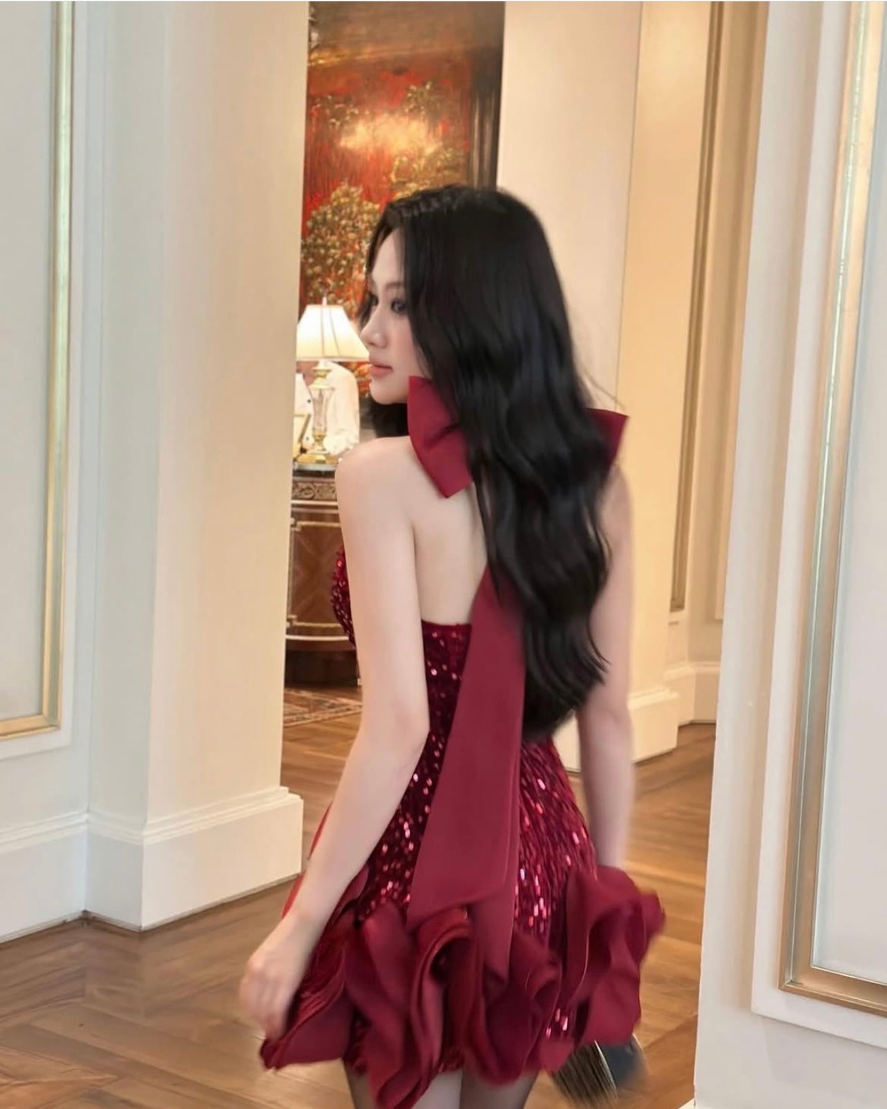 SEQUIN HALTER NECK WAVES DRESS