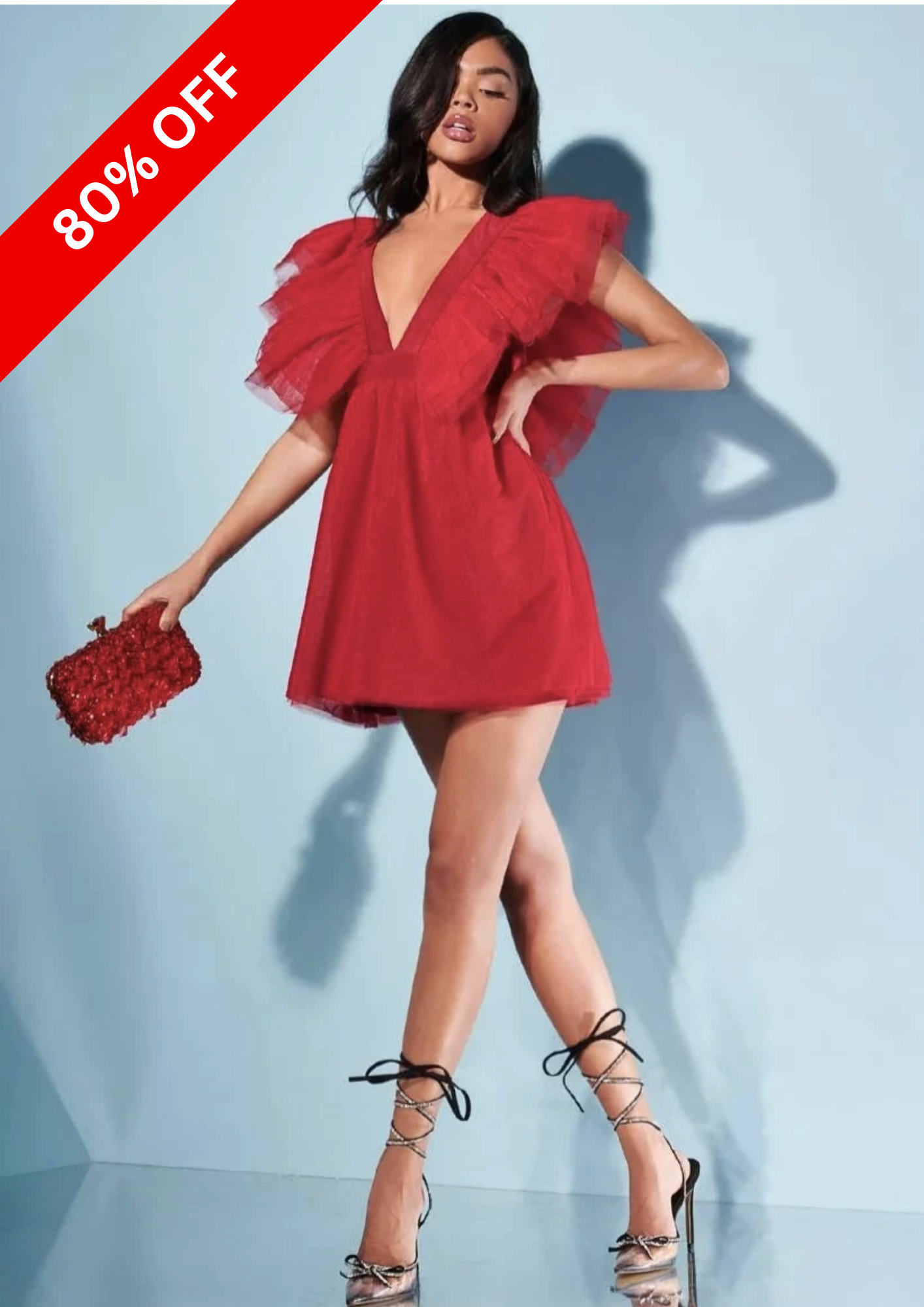 PLUNGING DRESS RUFFLE DRESS