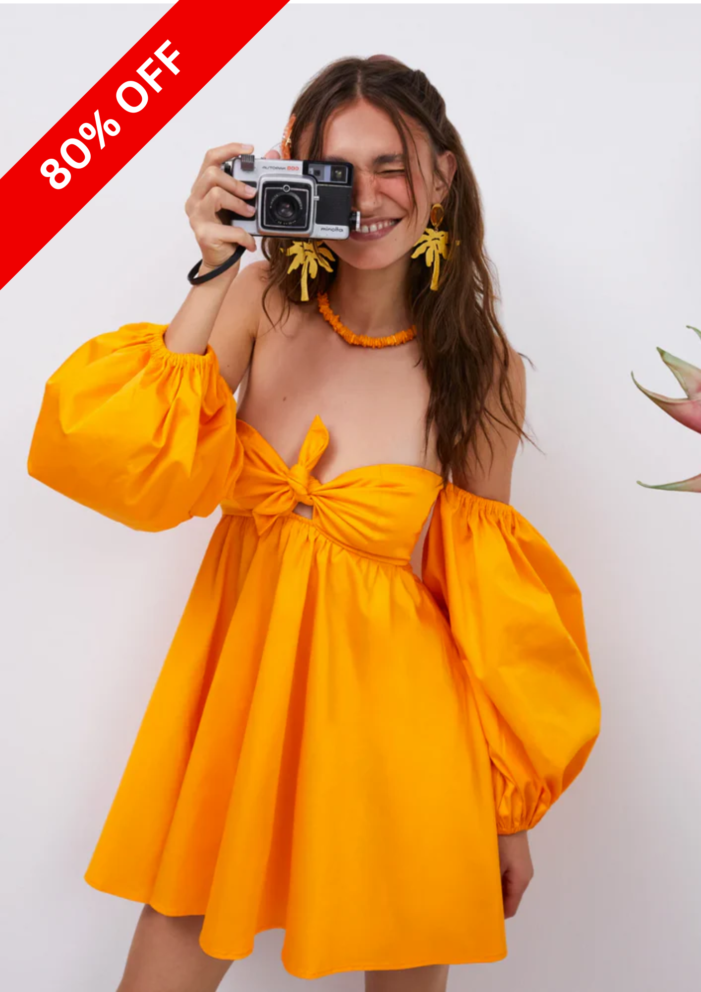 TANGERINE CUTE BOW MINI DRESS