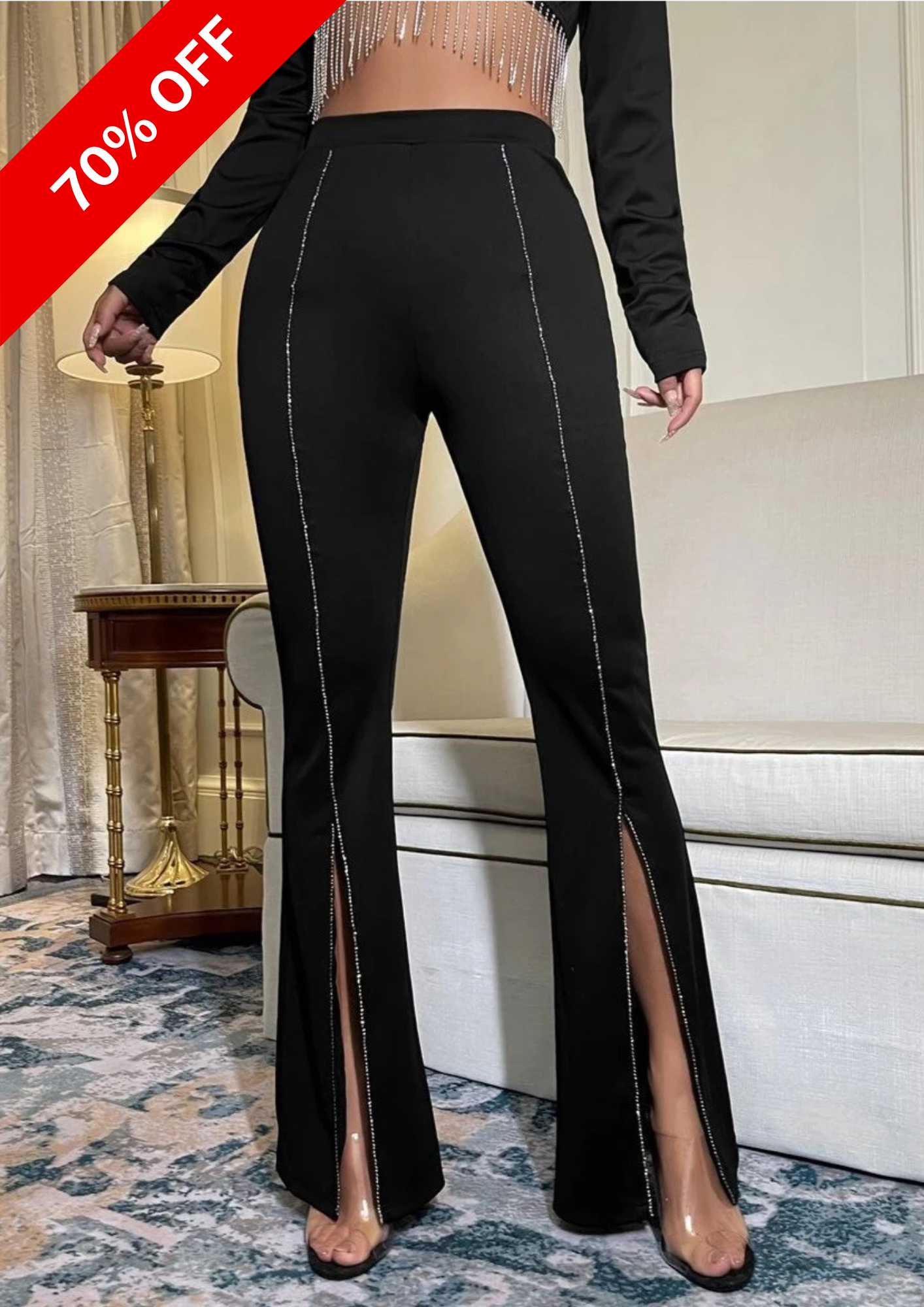 RHINESTONE DETAIL BELL BOTTOM
