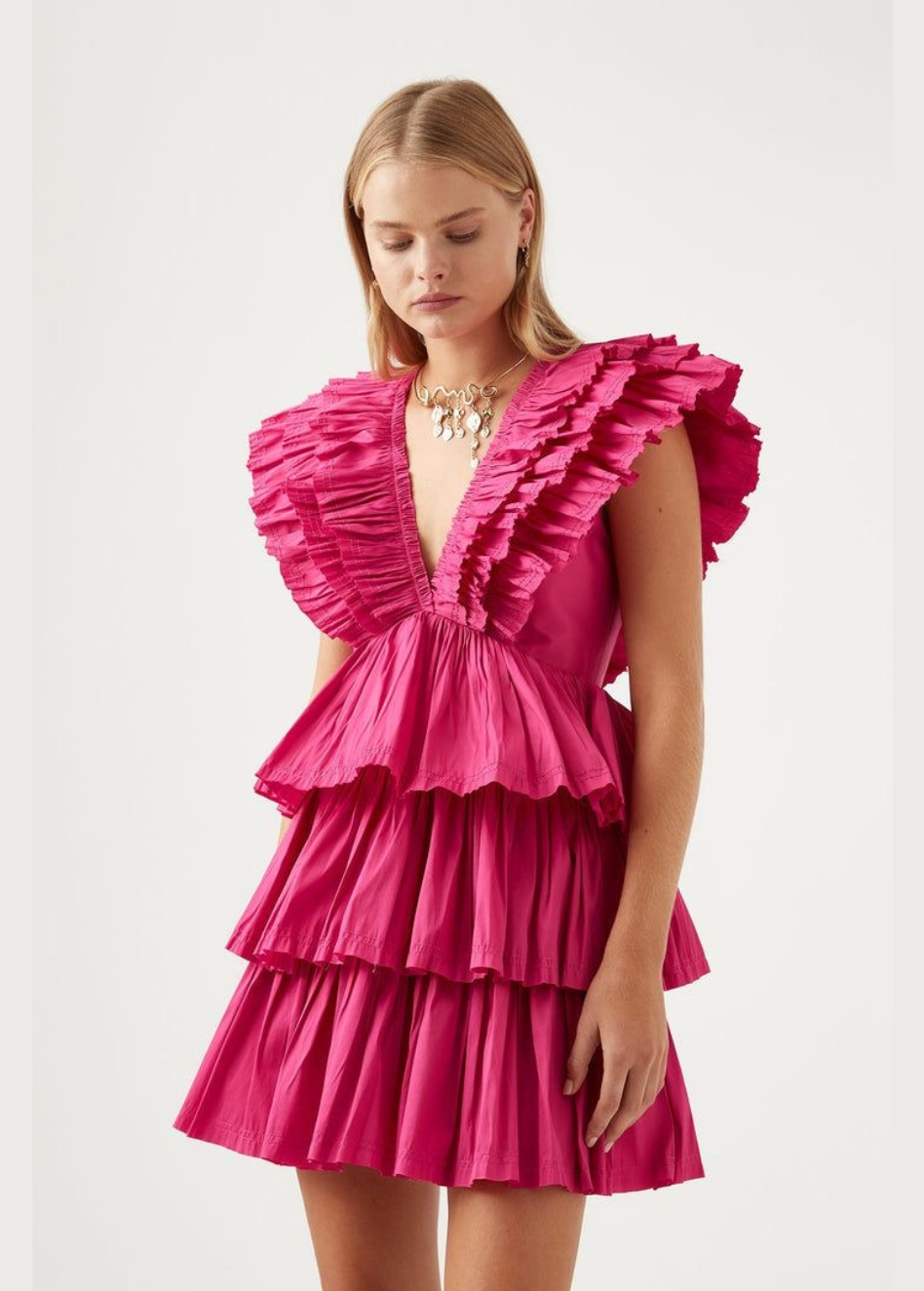 FUCHSIA FRILL LAYERED DRESS